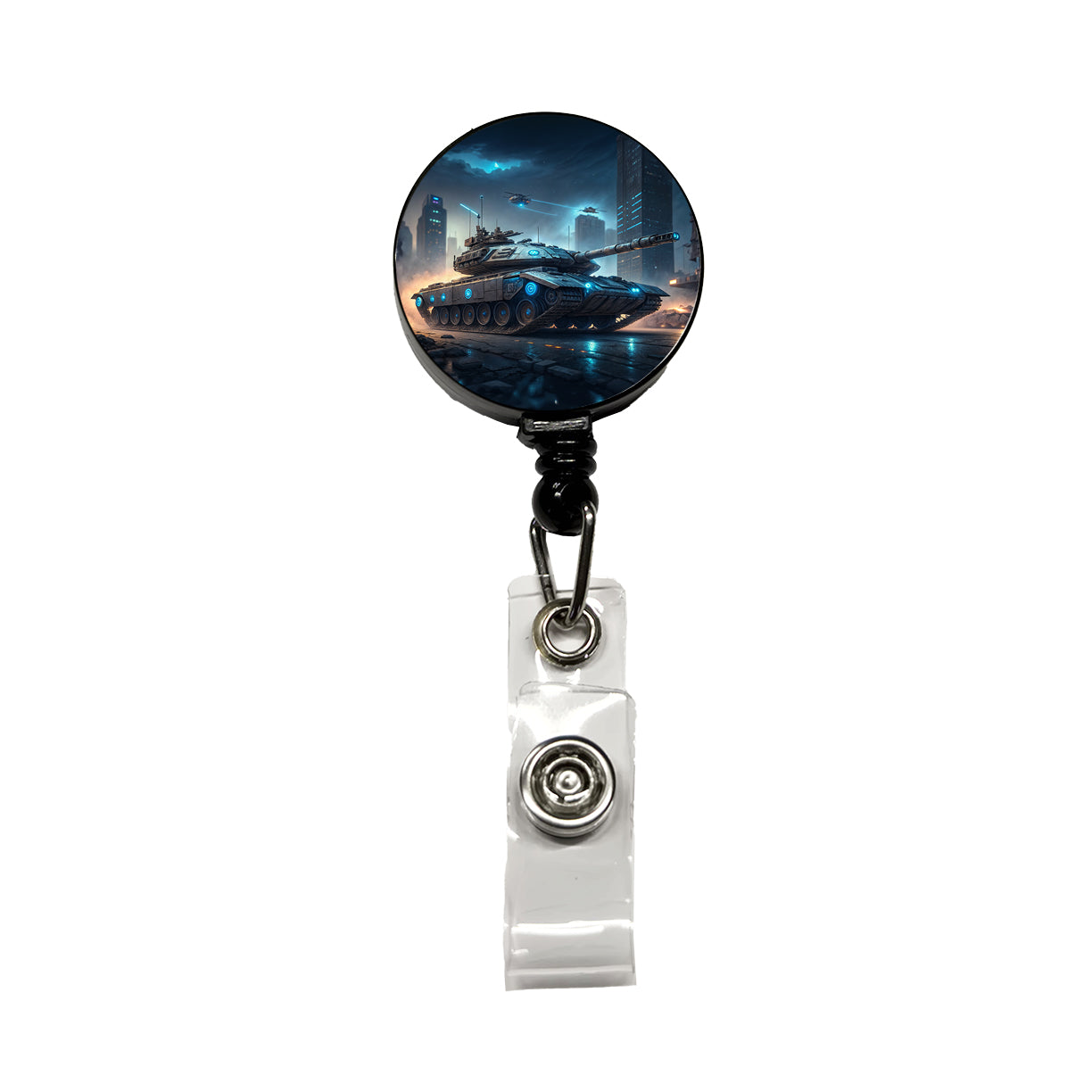 Sci-Fi Tank Urban Warfare Retractable ID Key Card Name Tag Badge Holder with Clip