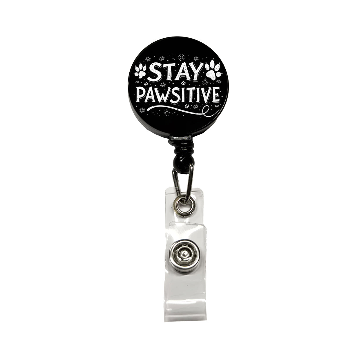 Stay Pawsitive Positive Black White Paw Prints Retractable ID Key Card Name Tag Badge Holder with Clip