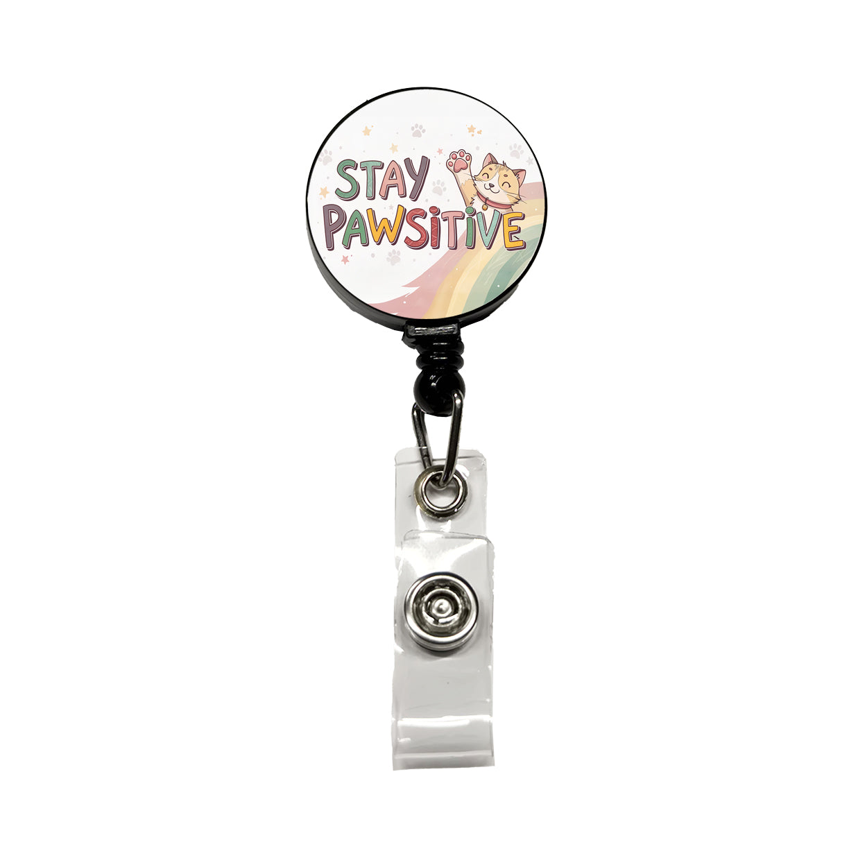 Stay Pawsitive Positive Cat Inspirational Funny Retractable ID Key Card Name Tag Badge Holder with Clip