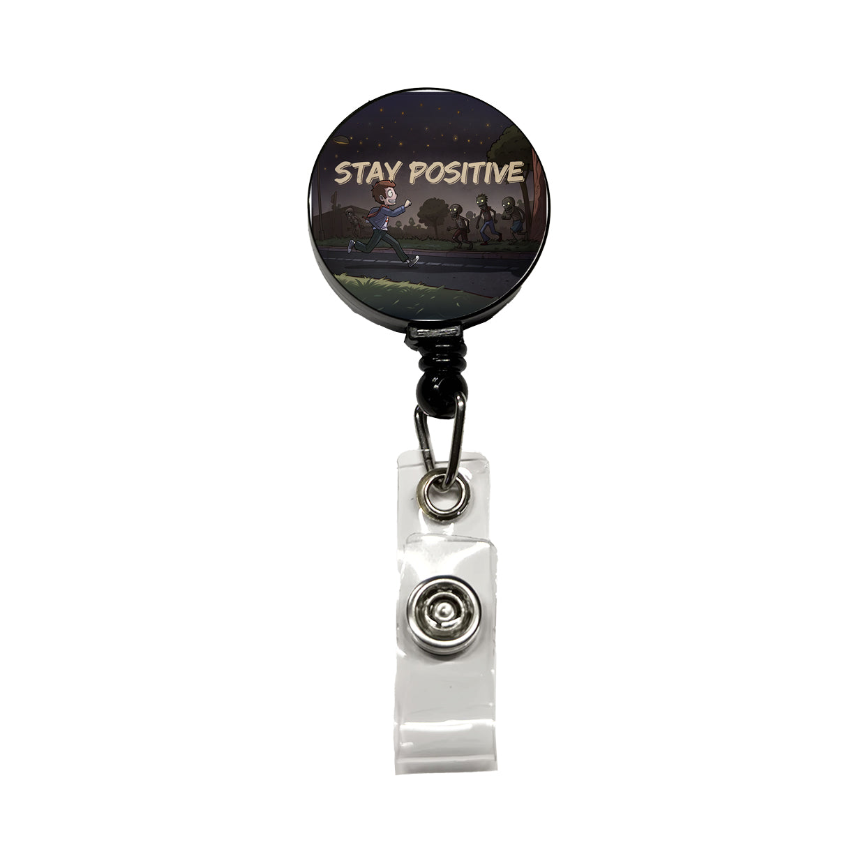Stay Positive Funny Zombie Cartoon Retractable ID Key Card Name Tag Badge Holder with Clip