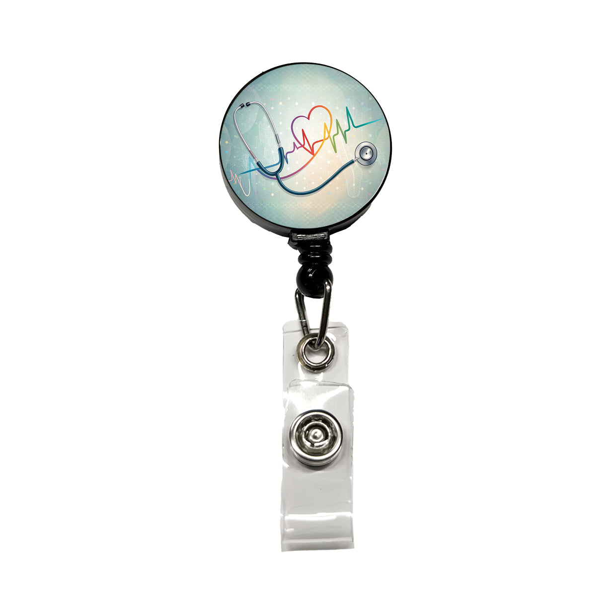 Stethoscope Heartbeat Medical Doctor Nurse EMT Retractable ID Key Card Name Tag Badge Holder with Clip