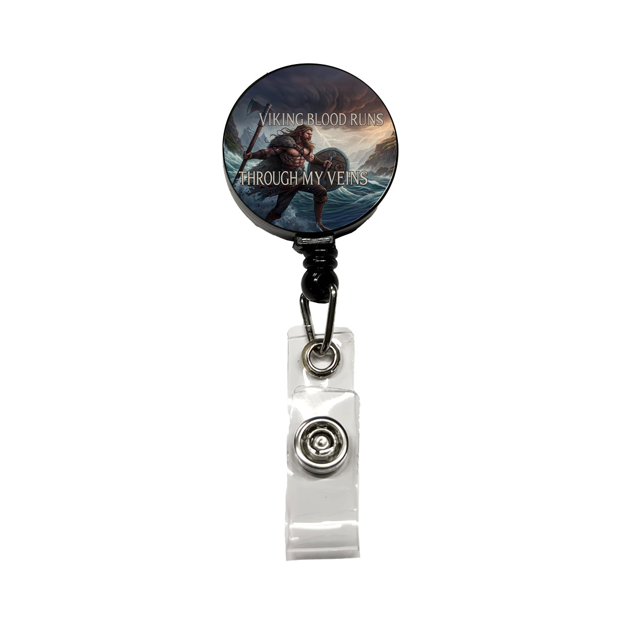 Viking Blood Runs Through My Veins Scandinavian Norse Warrior Retractable ID Key Card Name Tag Badge Holder with Clip