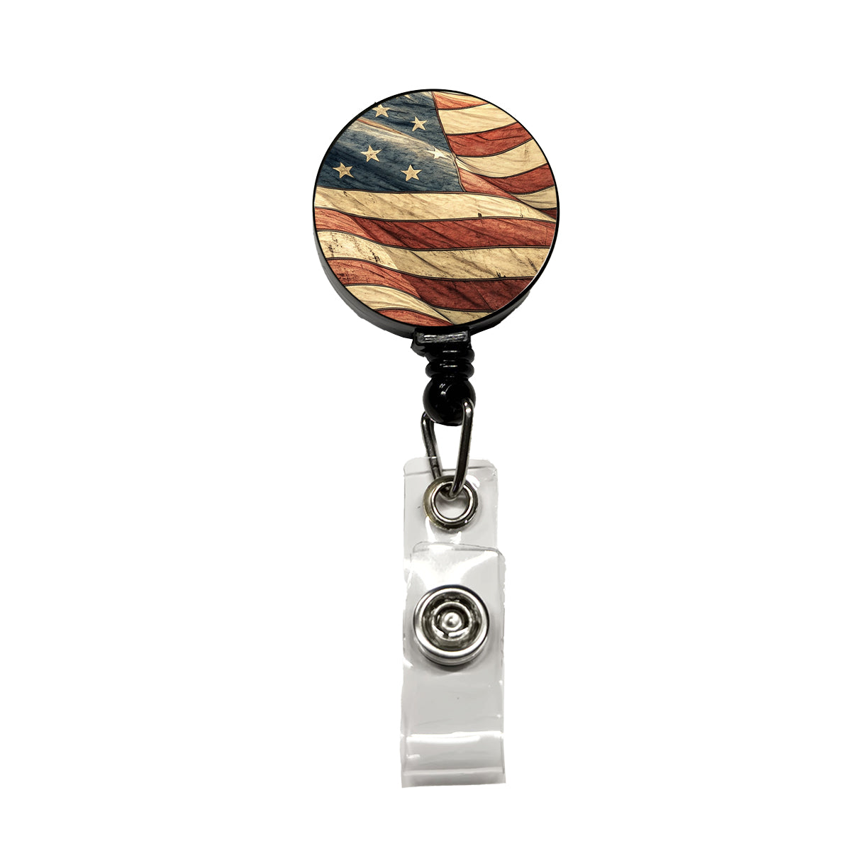 Waving Rustic American Flag Illustration Retractable ID Key Card Name Tag Badge Holder with Clip