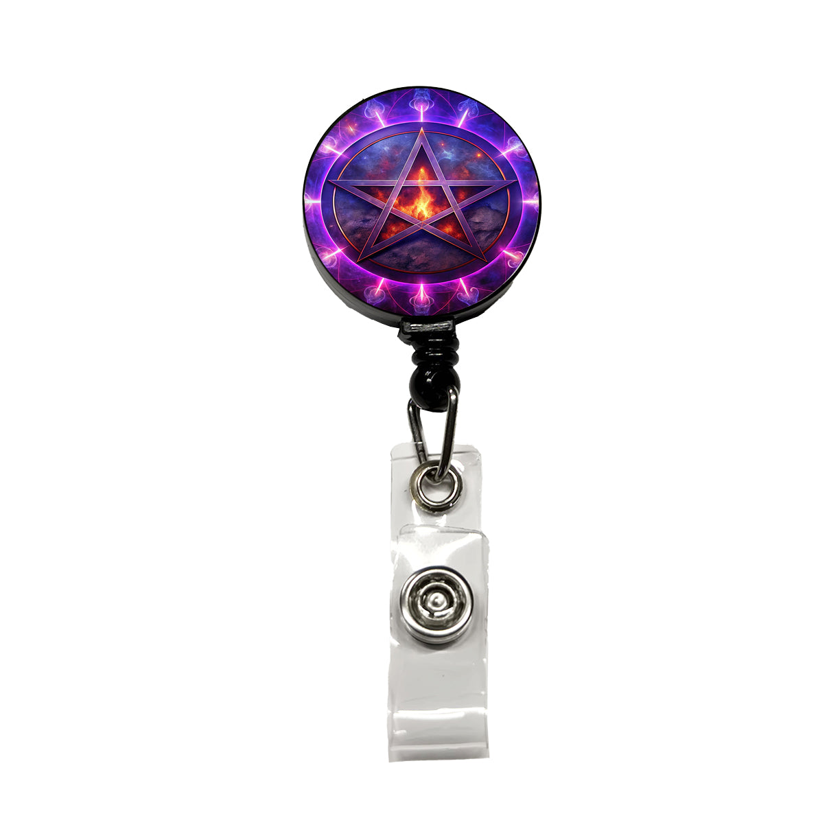 Wiccan Purple Pentagram Evil Summoning Circle Retractable ID Key Card Name Tag Badge Holder with Clip