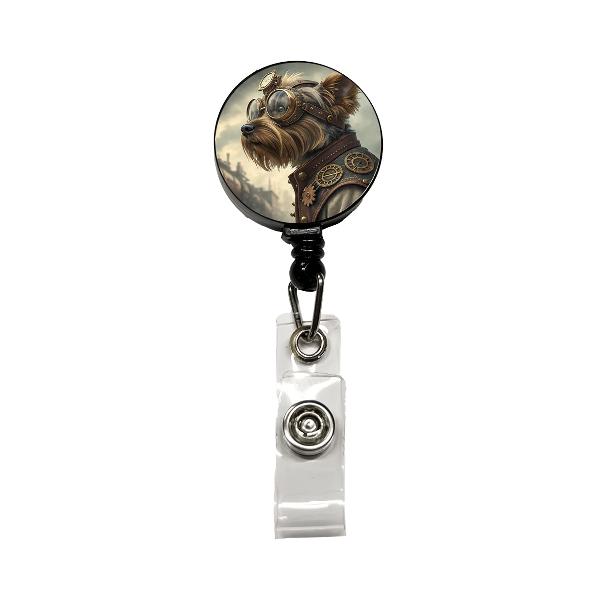 Yorkshire Terrier Yorkie Dog Steampunk Retractable ID Key Card Name Tag Badge Holder with Clip