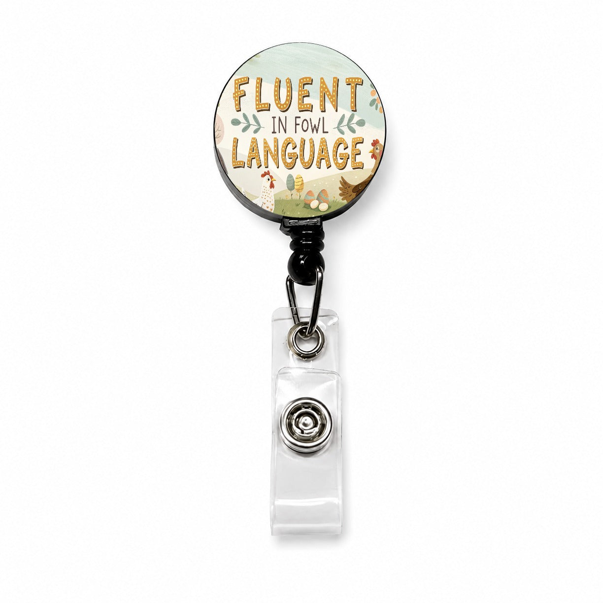 Fluent In Fowl Language Funny Chicken Foul Retractable ID Key Card Name Tag Badge Holder with Clip