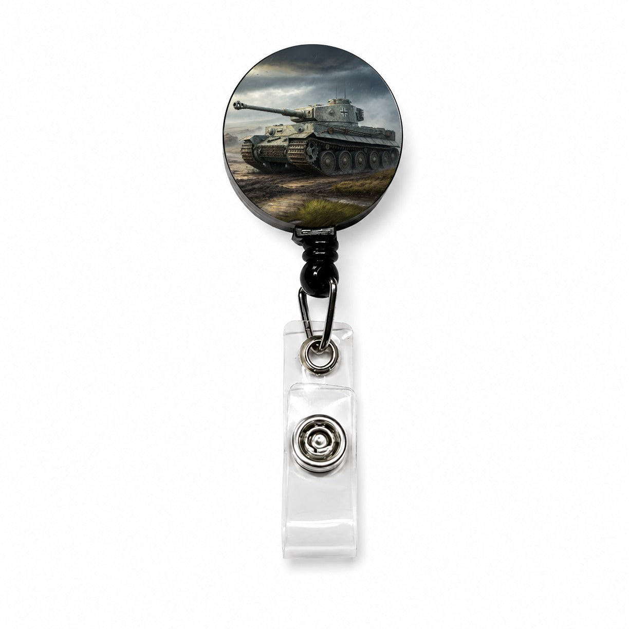 German Tiger WWII Tank Retractable ID Key Card Name Tag Badge Holder with Clip