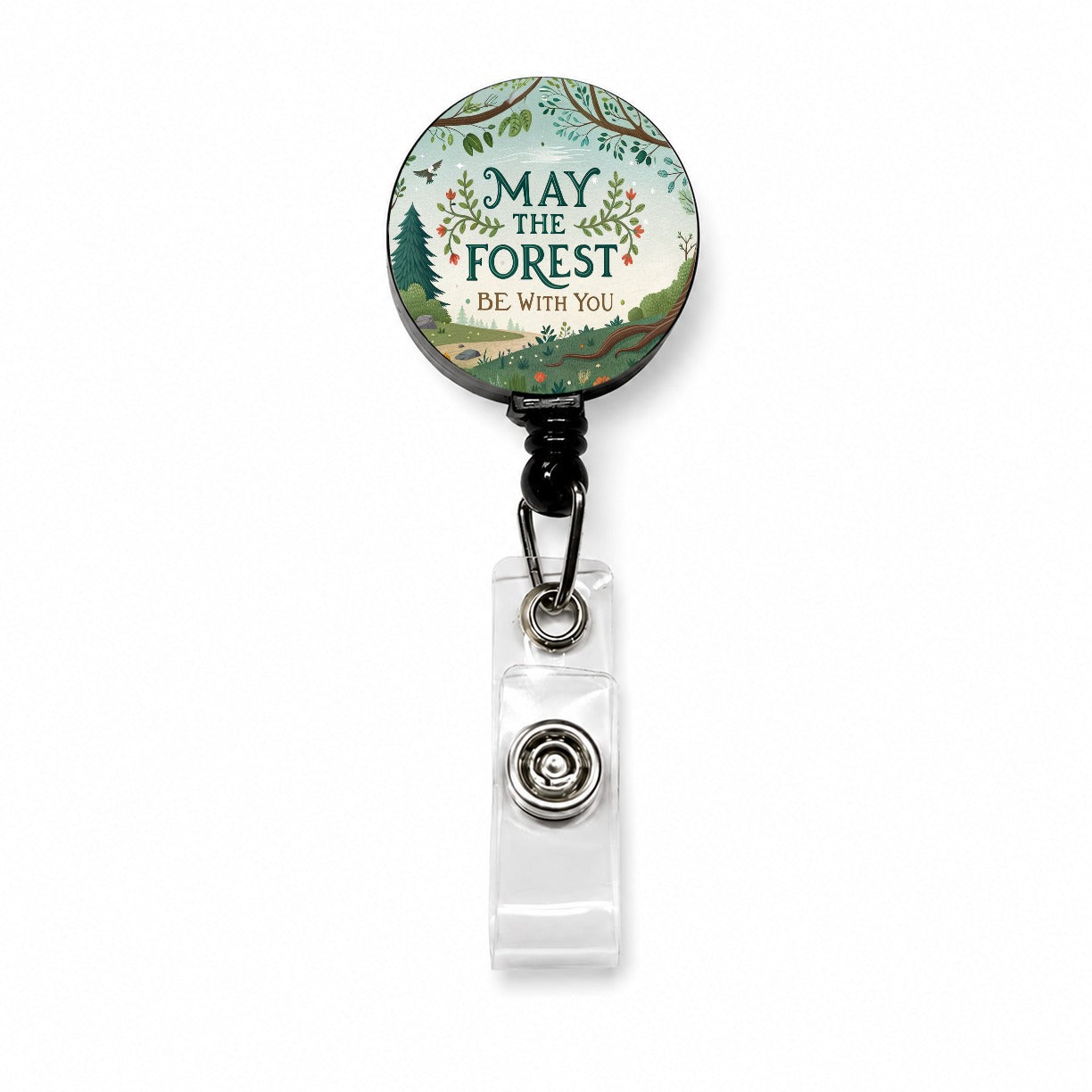 May The Forest Be With You Funny Hiking Camping Retractable ID Key Card Name Tag Badge Holder with Clip