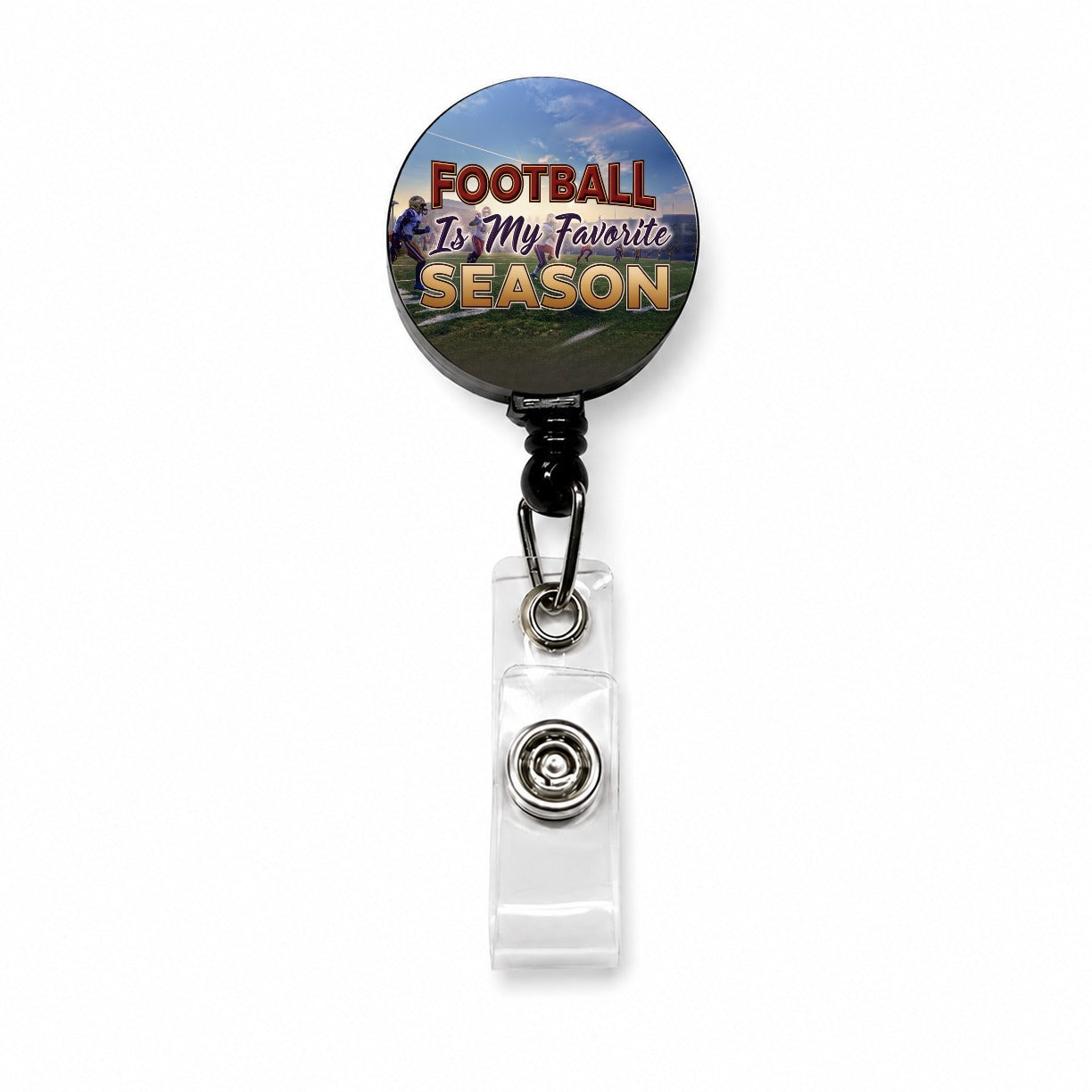 Football Is My Favorite Season Funny Retractable ID Key Card Name Tag Badge Holder with Clip