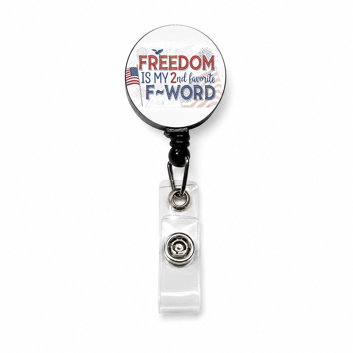 Freedom Is My 2nd Favorite F-Word Patriotic Retractable ID Key Card Name Tag Badge Holder with Clip
