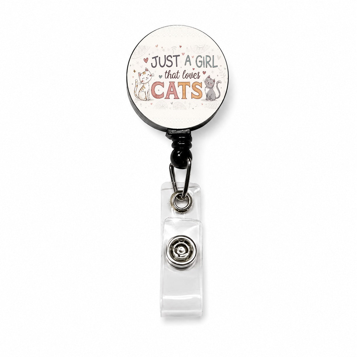 Just A Girl That Loves Cats Funny Retractable ID Key Card Name Tag Badge Holder with Clip
