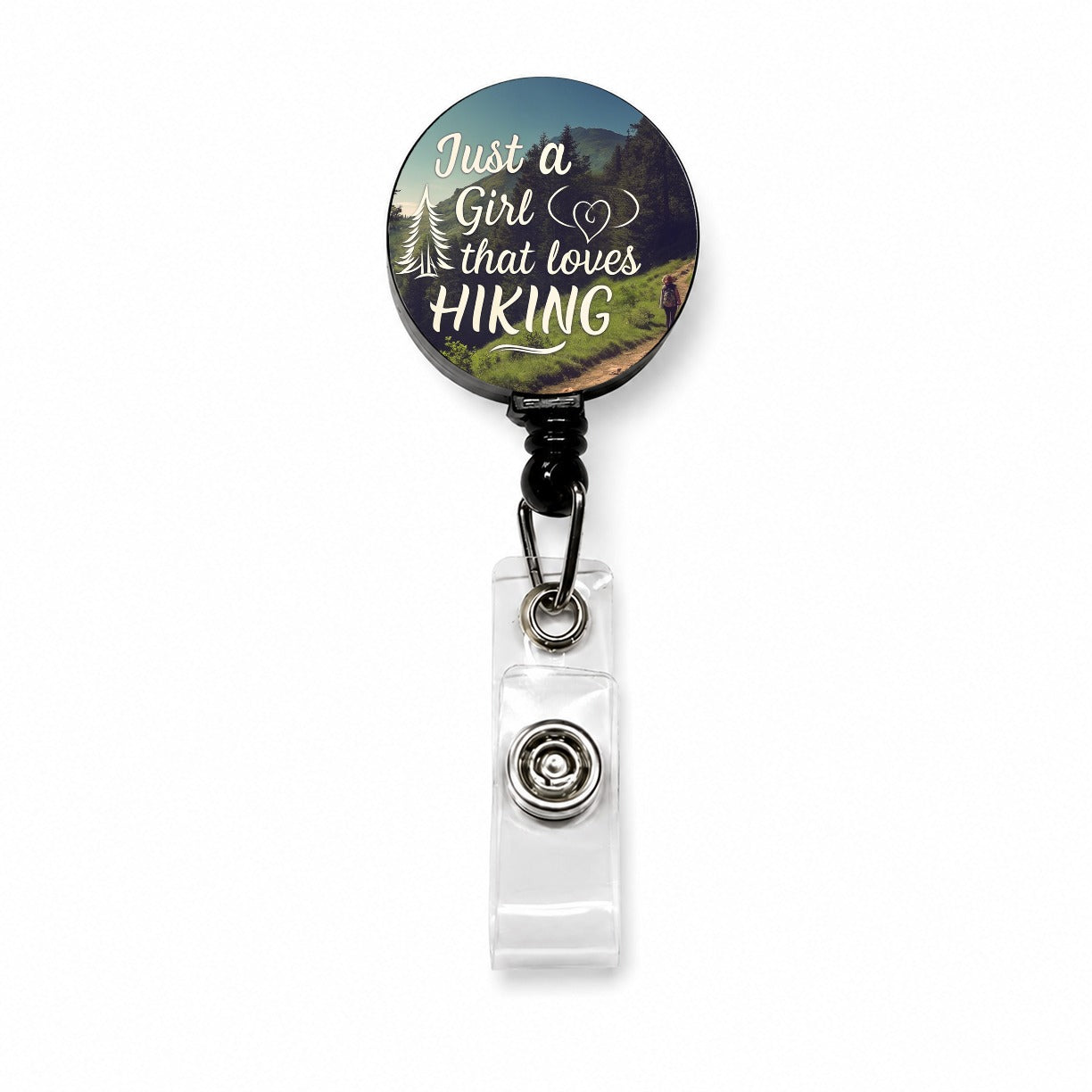 Just A Girl That Loves Hiking Adventure Retractable ID Key Card Name Tag Badge Holder with Clip