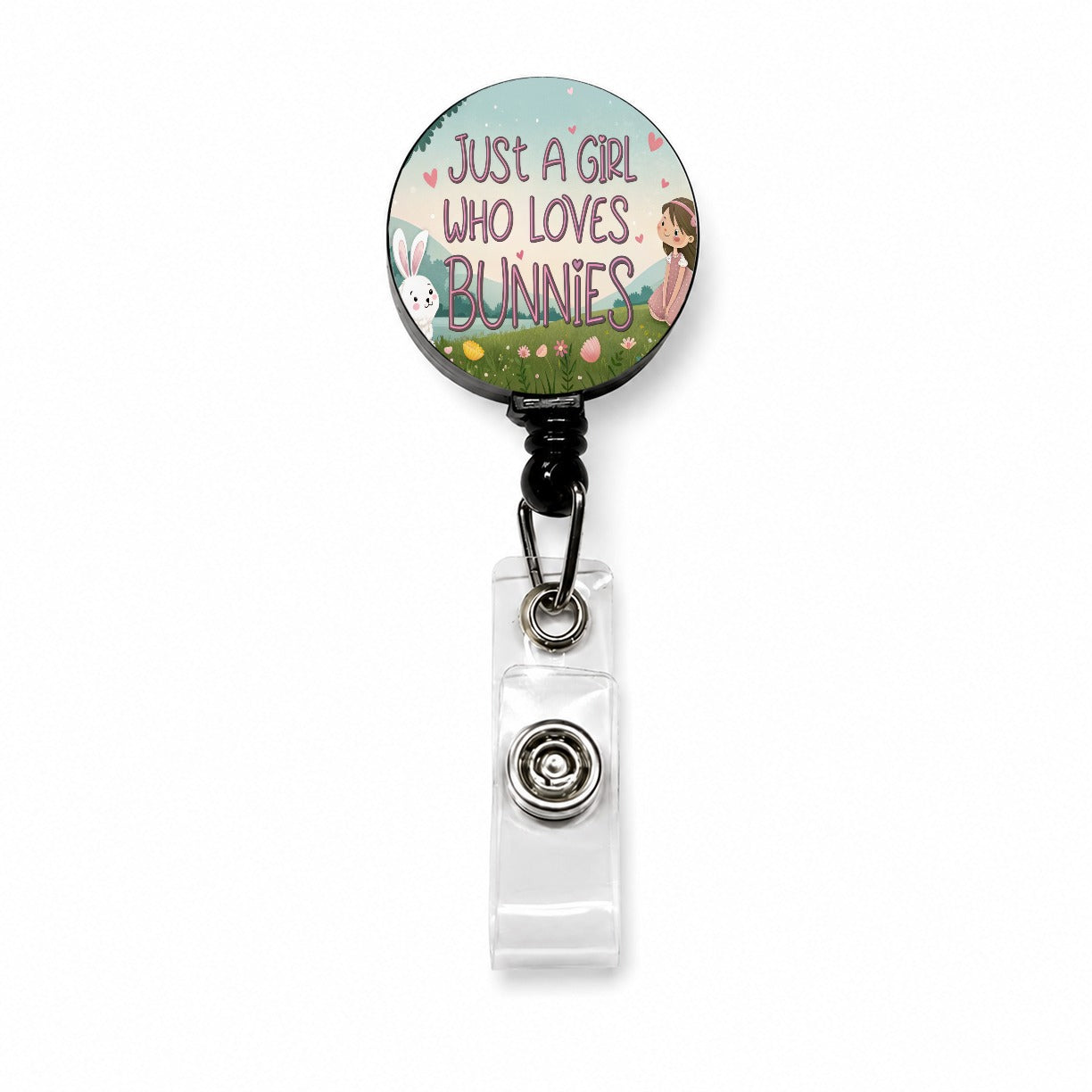 Just A Girl Who Loves Bunnies Rabbits Retractable ID Key Card Name Tag Badge Holder with Clip
