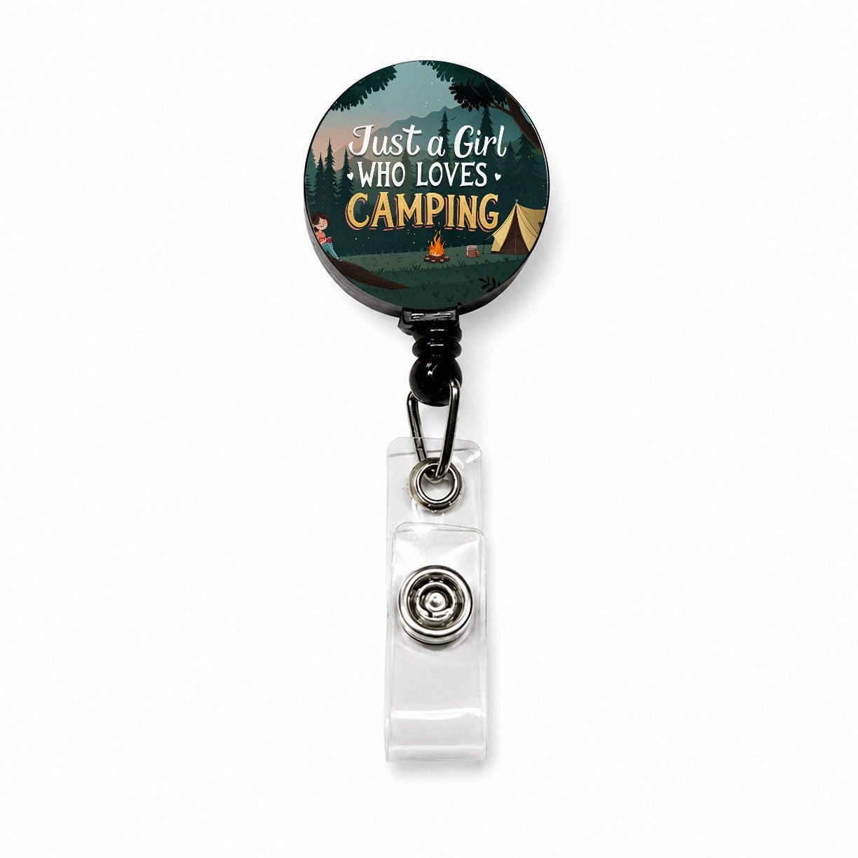 Just A Girl Who Loves Camping Cute Retractable ID Key Card Name Tag Badge Holder with Clip