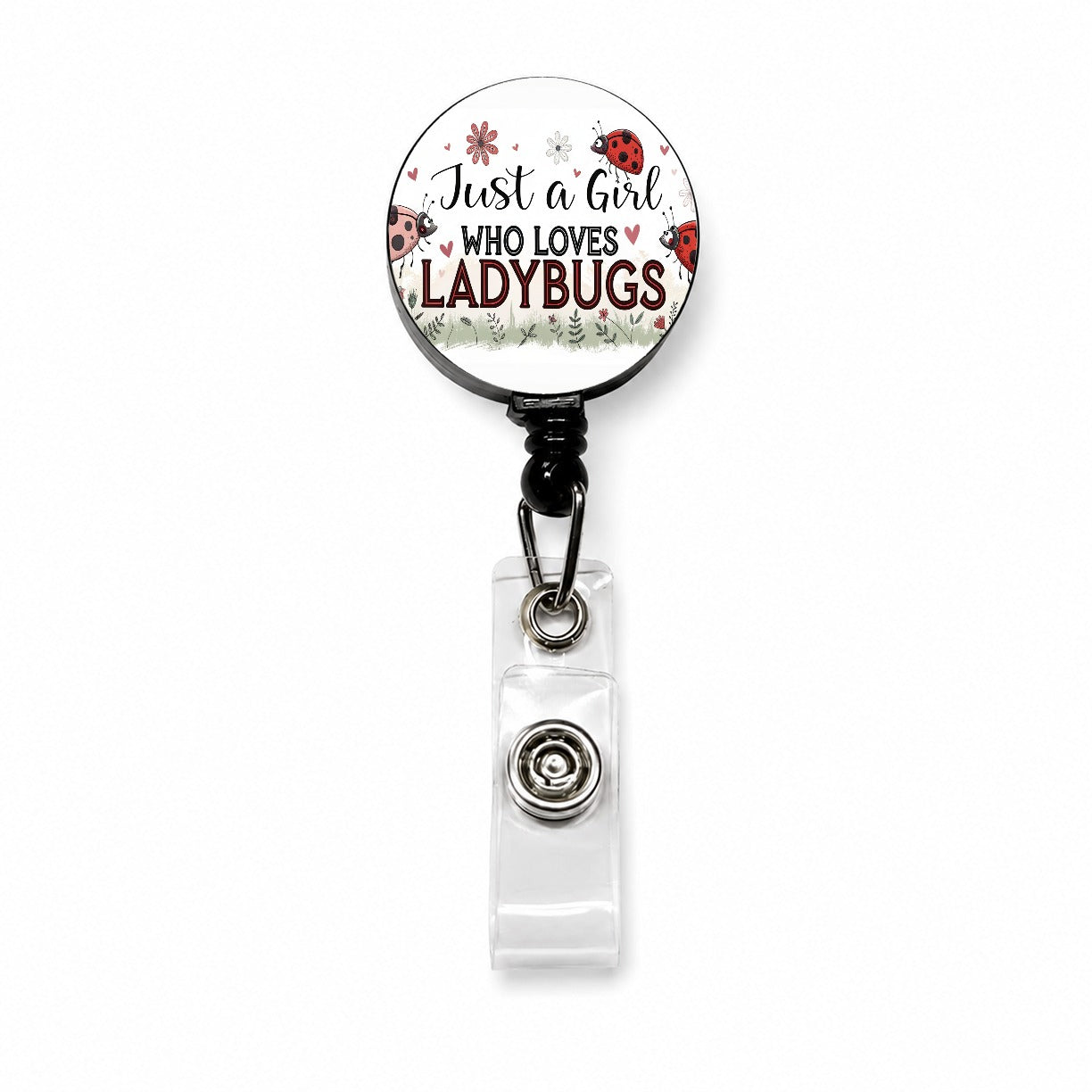 Just A Girl Who Loves Ladybugs Cute Retractable ID Key Card Name Tag Badge Holder with Clip