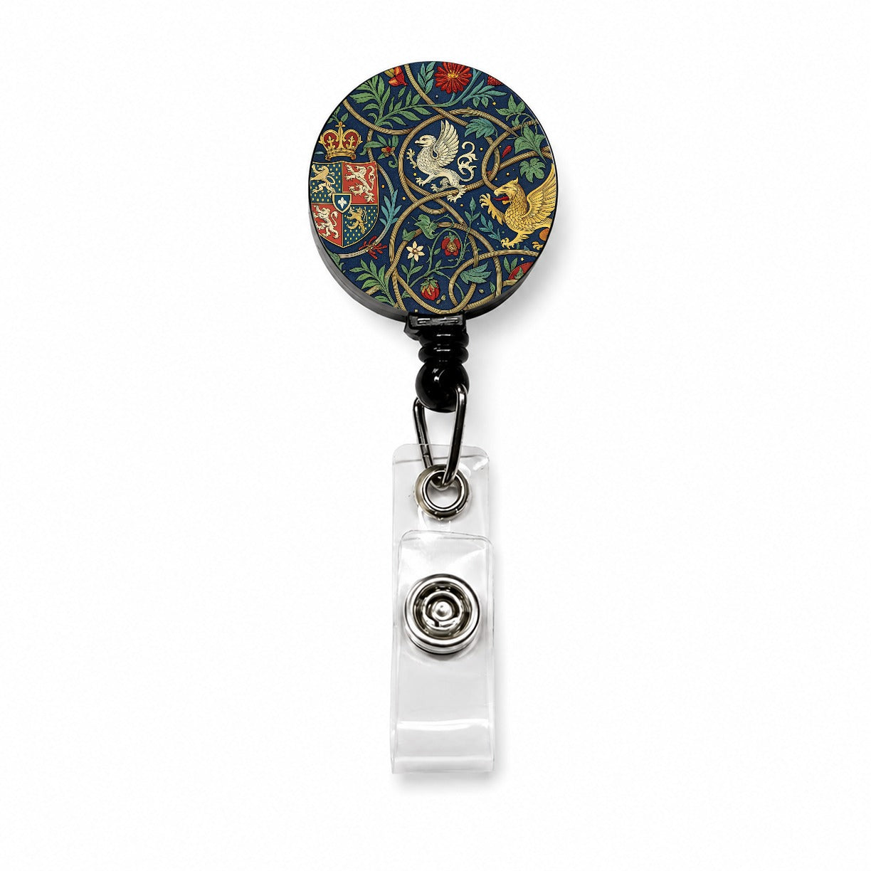 Medieval Ornamentation Griffins Shield Retractable ID Key Card Name Tag Badge Holder with Clip