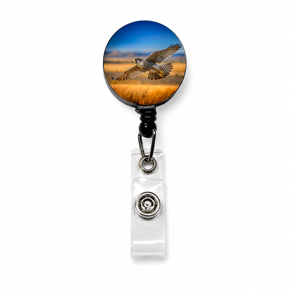 Prairie Falcon Raptor in Flight Retractable ID Key Card Name Tag Badge Holder with Clip