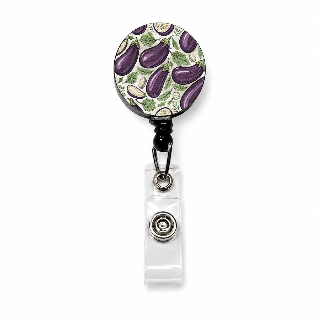 Whole Eggplants Pattern Retractable ID Key Card Name Tag Badge Holder with Clip