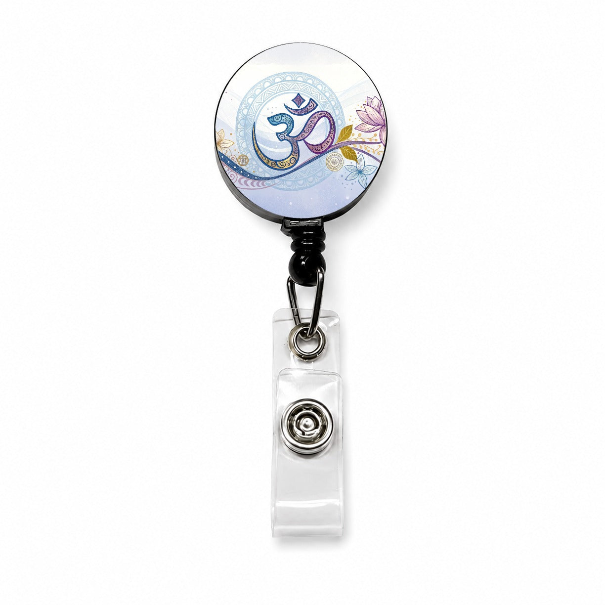 Yoga Om Aum Symbol Lotus Floral Retractable ID Key Card Name Tag Badge Holder with Clip