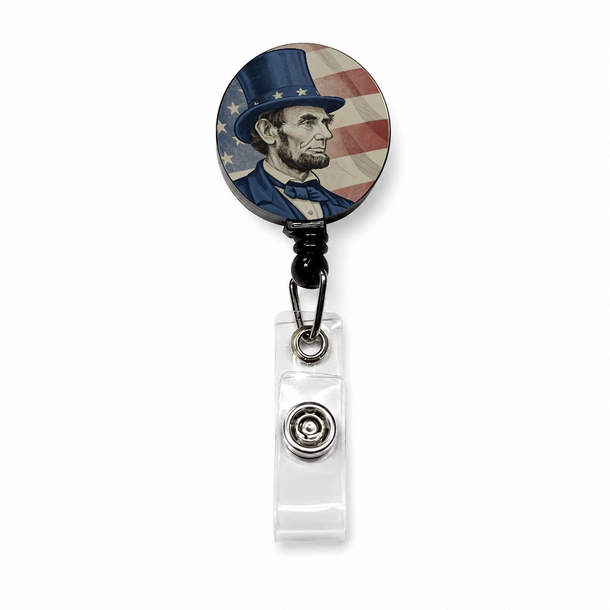 Abraham Lincoln American President Patriotic Retractable ID Key Card Name Tag Badge Holder with Clip