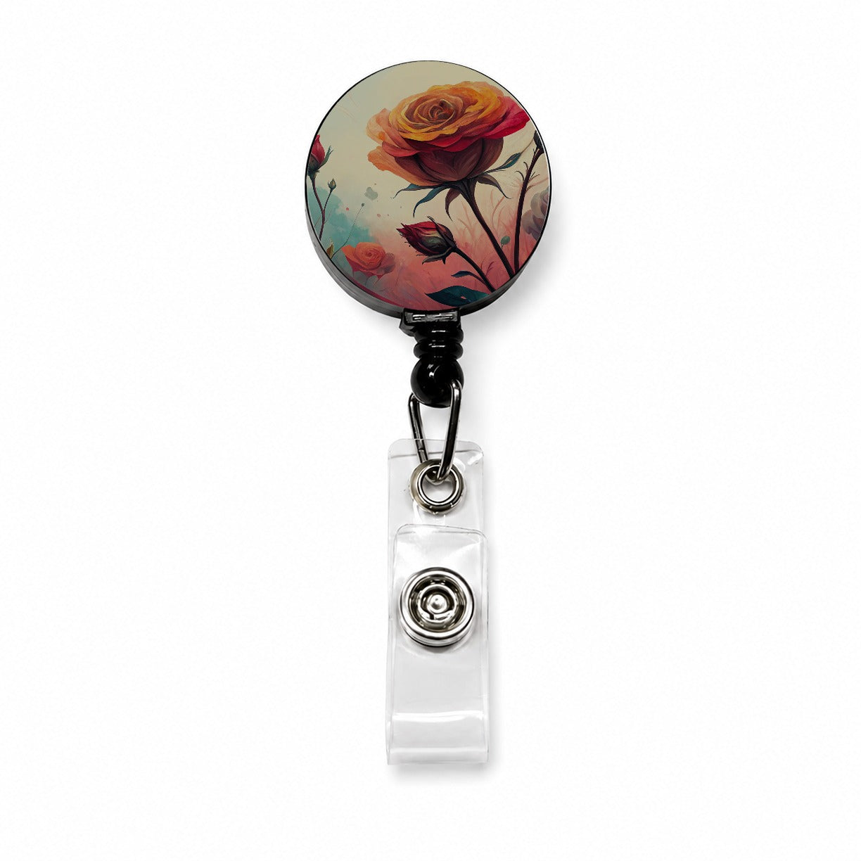 Abstract Roses Flowers Retractable ID Key Card Name Tag Badge Holder with Clip