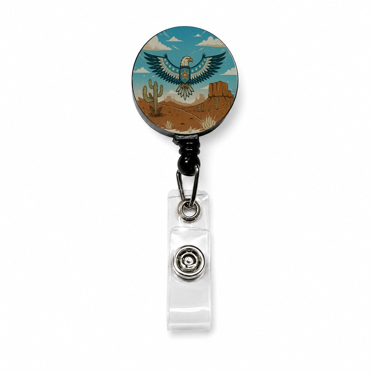 American Eagle Western Southwestern Retractable ID Key Card Name Tag Badge Holder with Clip
