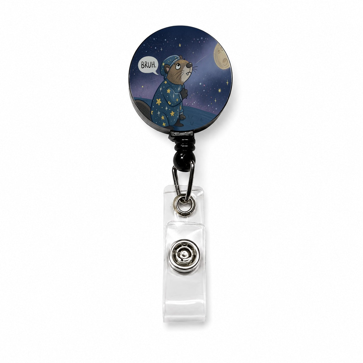 Beaver Saying Bruh Funny Pajamas Retractable ID Key Card Name Tag Badge Holder with Clip