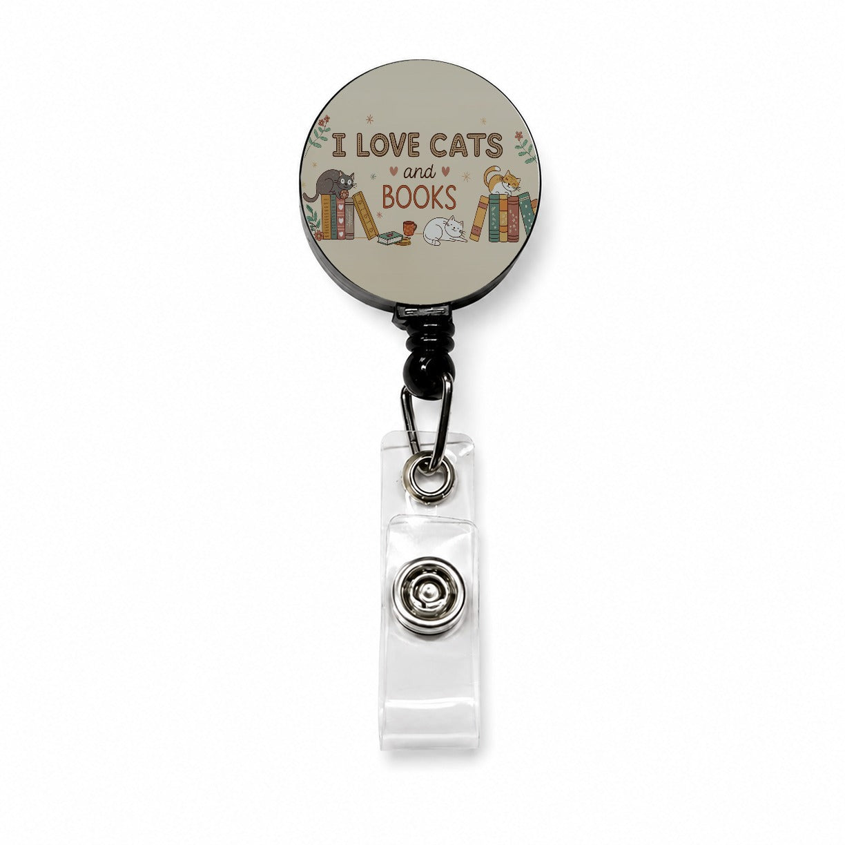 I Love Cats Books Sweet Retractable ID Key Card Name Tag Badge Holder with Clip