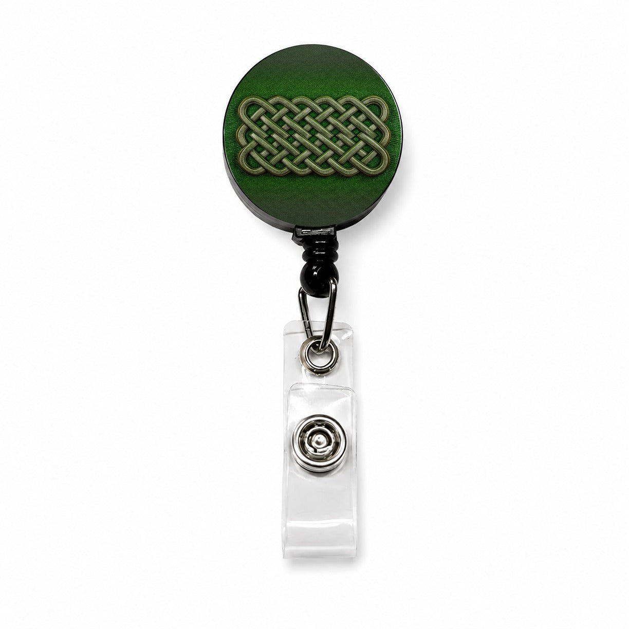 Irish Celtic Knot Green Retractable ID Key Card Name Tag Badge Holder with Clip