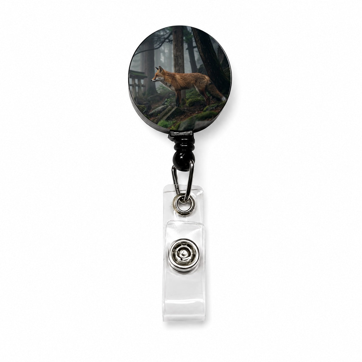 Japanese Fox Woodland Retractable ID Key Card Name Tag Badge Holder with Clip