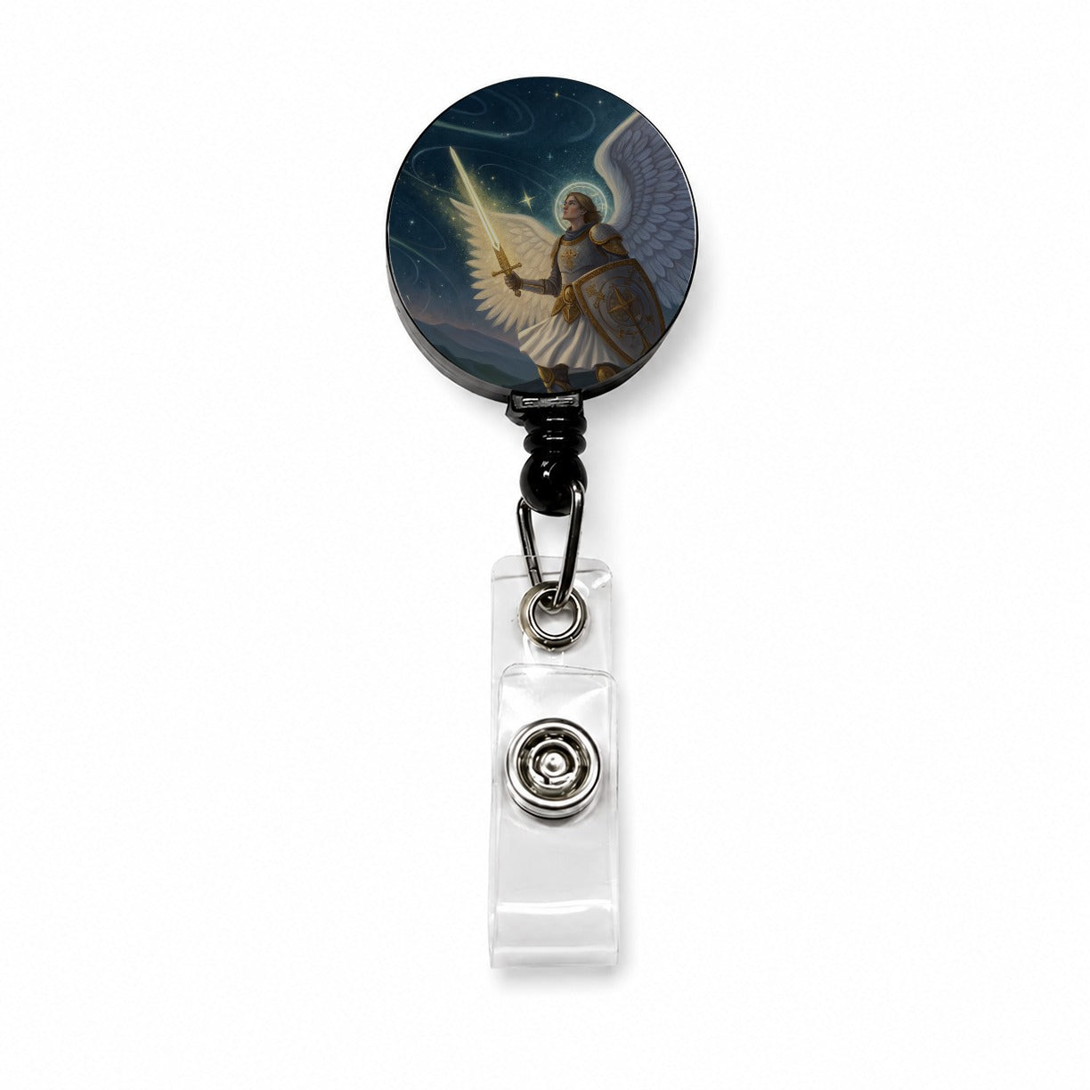 Joan of Arc Warrior Saint Retractable ID Key Card Name Tag Badge Holder with Clip