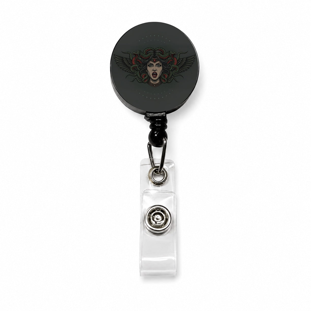 Medusa Gorgon Snake Tattoo Style Retractable ID Key Card Name Tag Badge Holder with Clip
