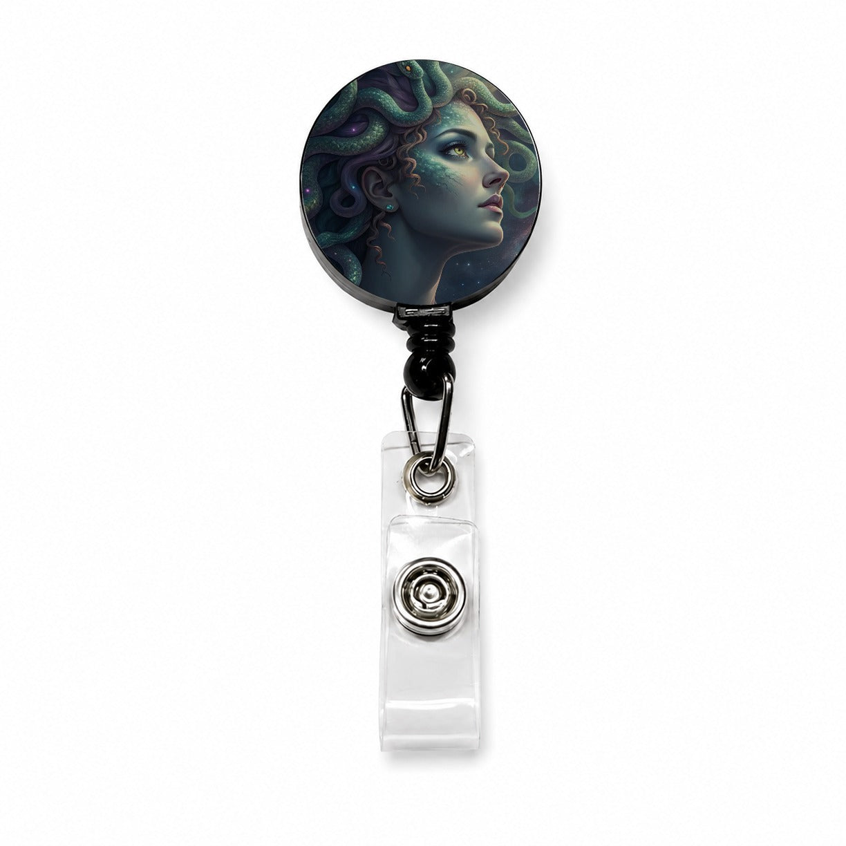 Medusa Moon Goddess Retractable ID Key Card Name Tag Badge Holder with Clip