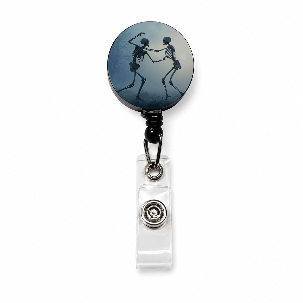 Misty Dancing Skeleton Couple Retractable ID Key Card Name Tag Badge Holder with Clip