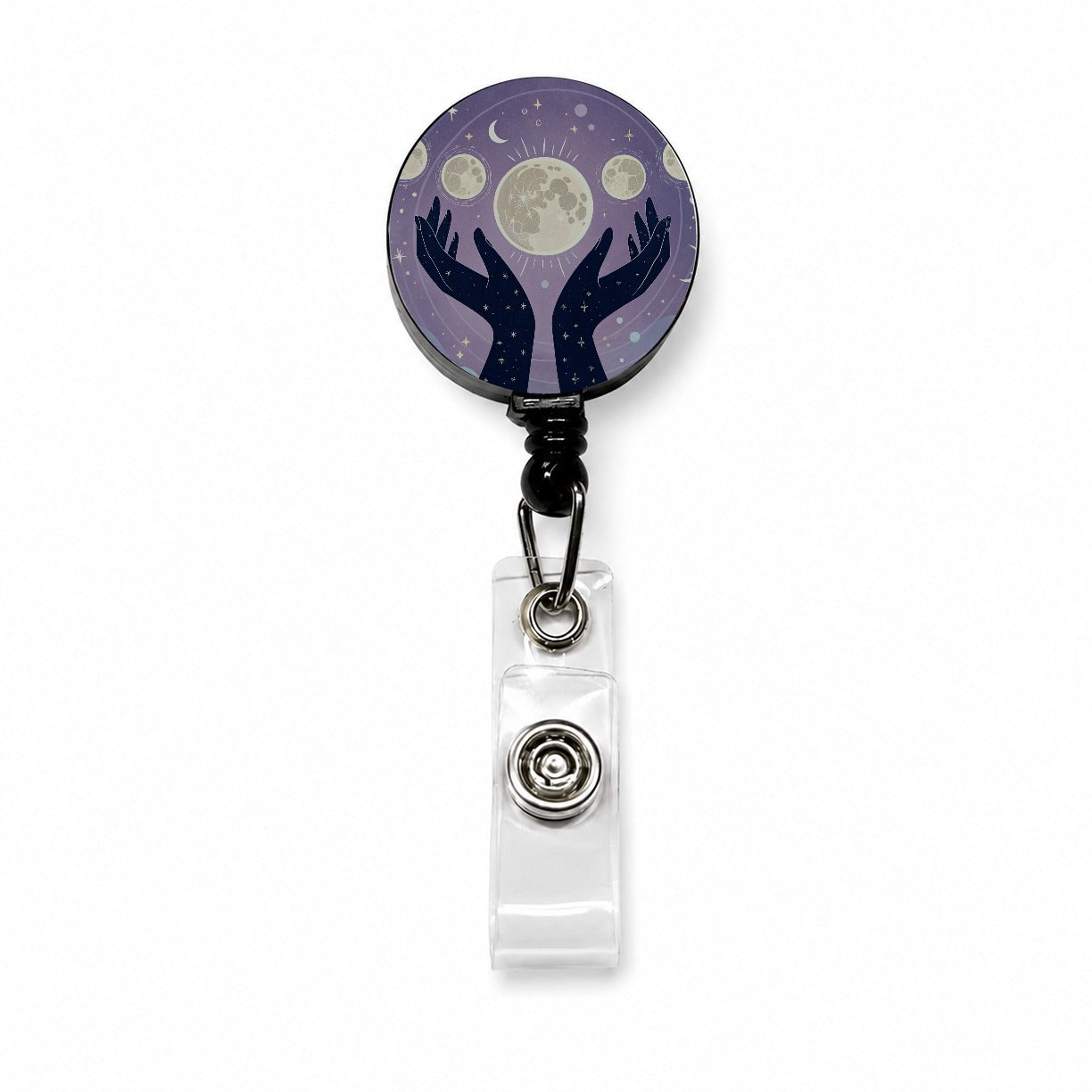 Mystical Moon Phases Retractable ID Key Card Name Tag Badge Holder with Clip