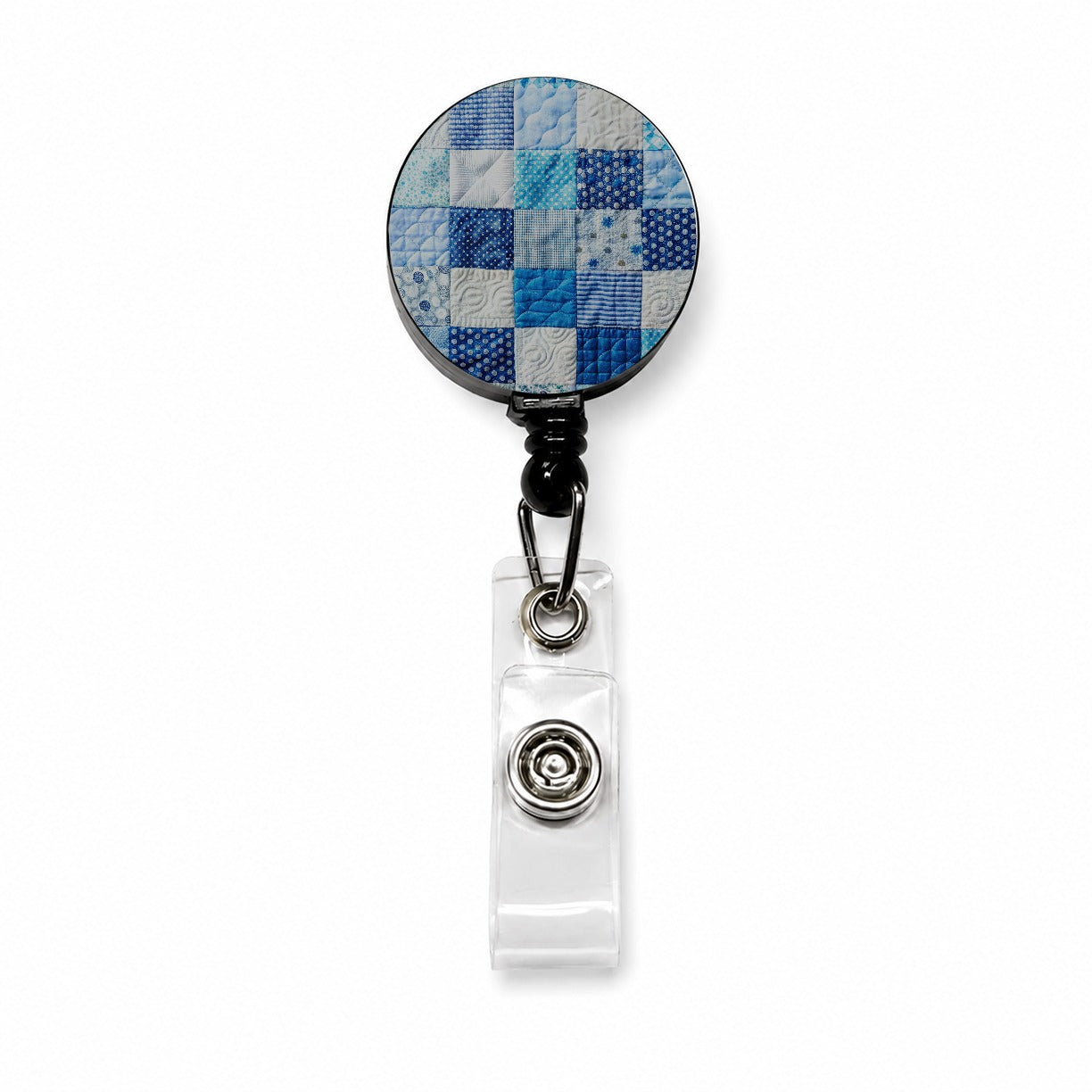 Patchwork Quilt Blue Retractable ID Key Card Name Tag Badge Holder with Clip