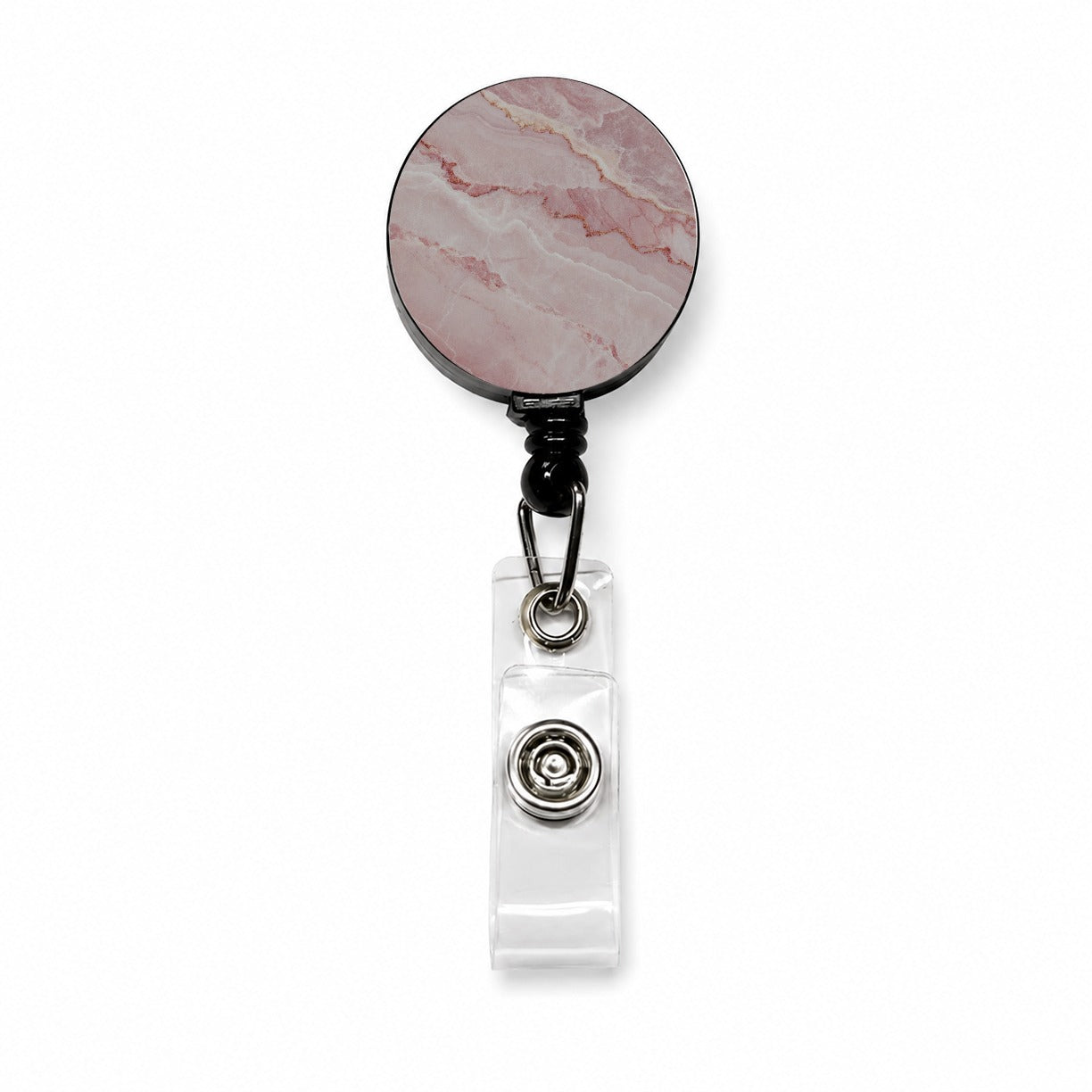 Pink Marble Pattern Retractable ID Key Card Name Tag Badge Holder with Clip