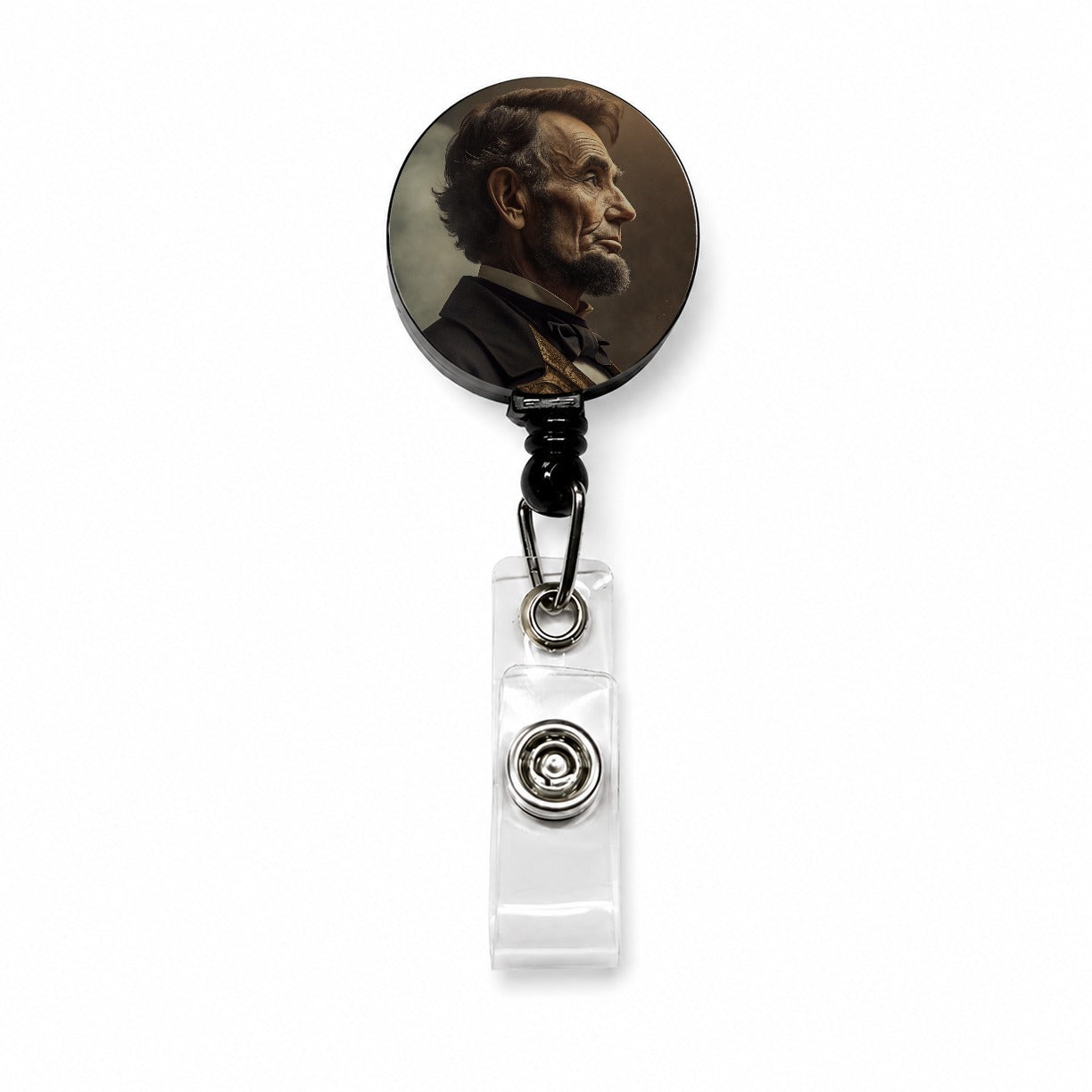 Victorian Steampunk Lincoln Portrait Retractable ID Key Card Name Tag Badge Holder with Clip