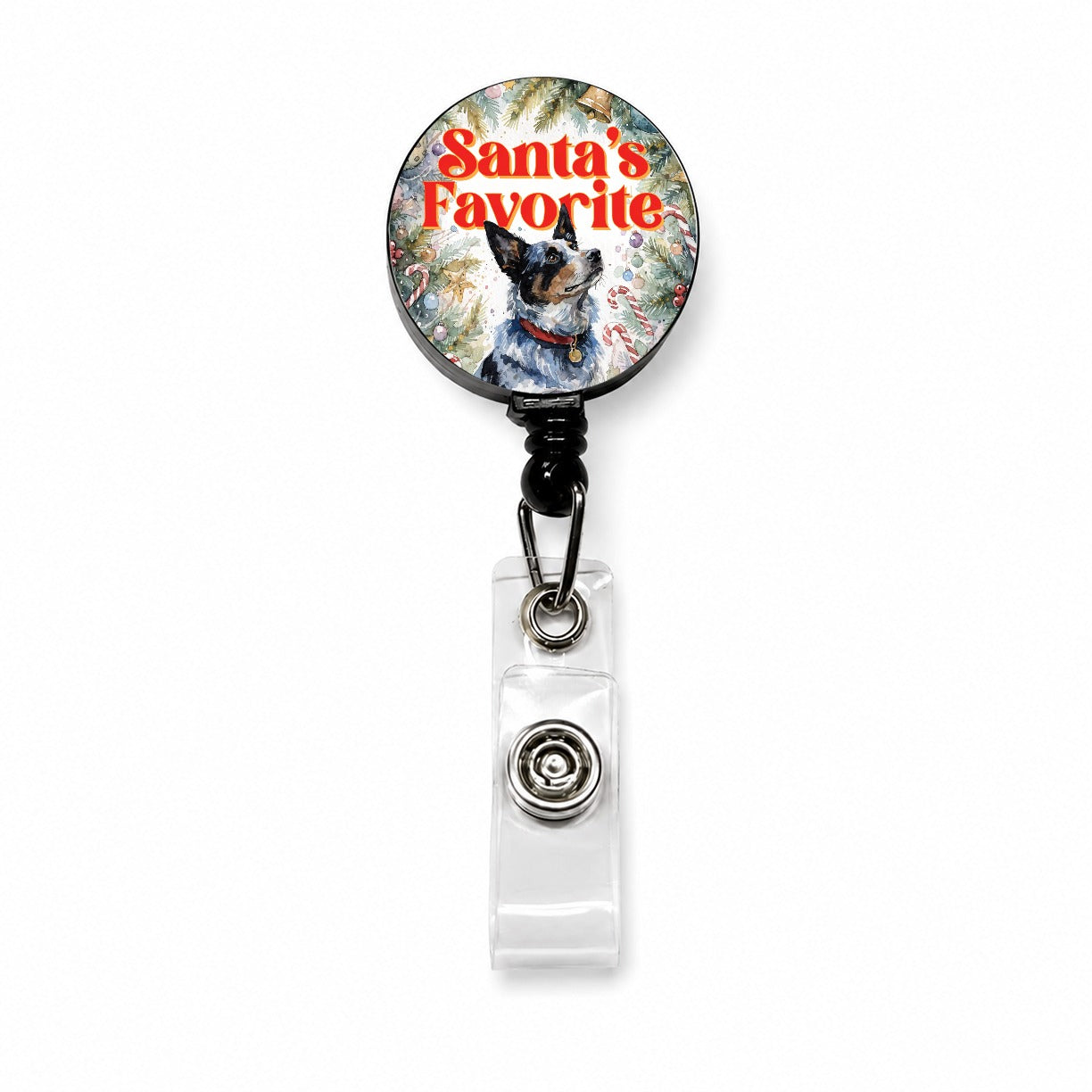 Australian Cattle Dog Christmas Santa's Favorite Retractable ID Key Card Name Tag Badge Holder with Clip