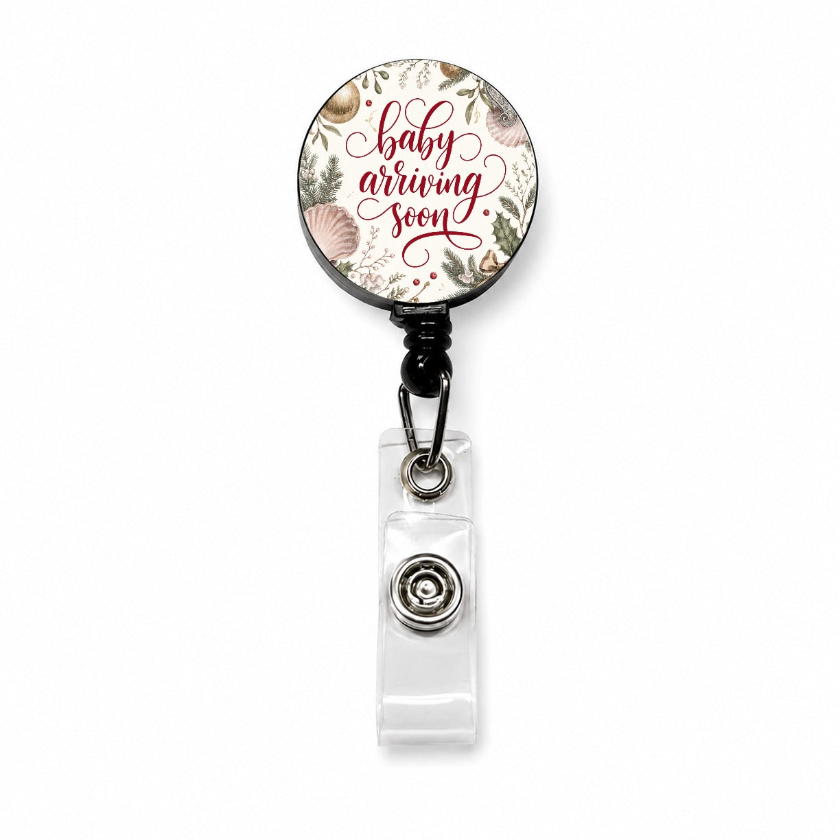 Baby Arriving Soon Christmas Retractable ID Key Card Name Tag Badge Holder with Clip