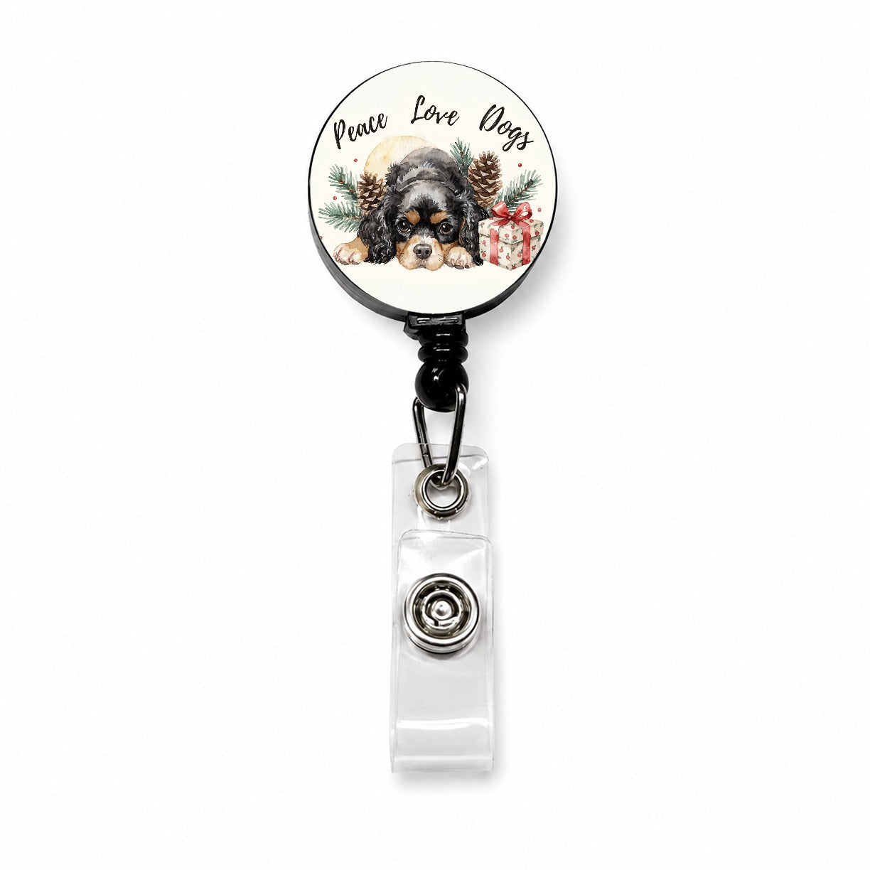 Cavalier King Charles Spaniel Peace Love Dogs Retractable ID Key Card Name Tag Badge Holder with Clip