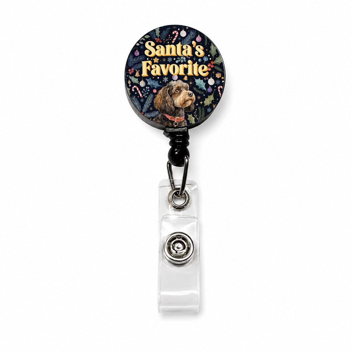 Cavapoo Dog Christmas Santa's Favorite Retractable ID Key Card Name Tag Badge Holder with Clip
