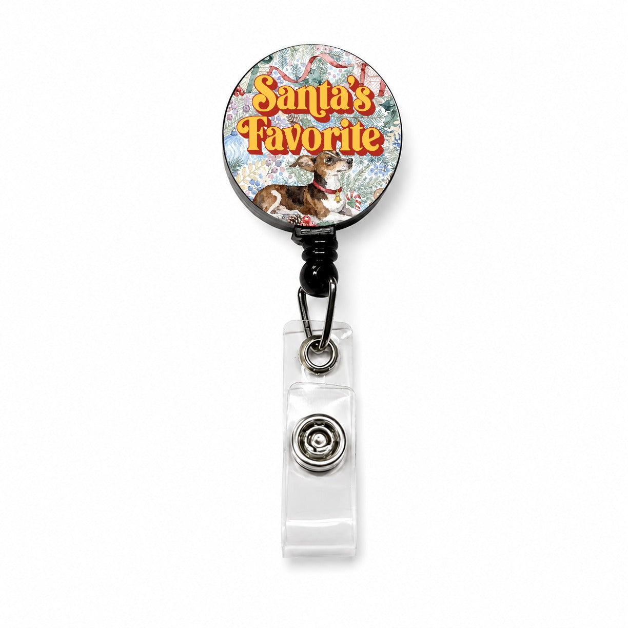 Chiweenie Dog Christmas Santa's Favorite Retractable ID Key Card Name Tag Badge Holder with Clip