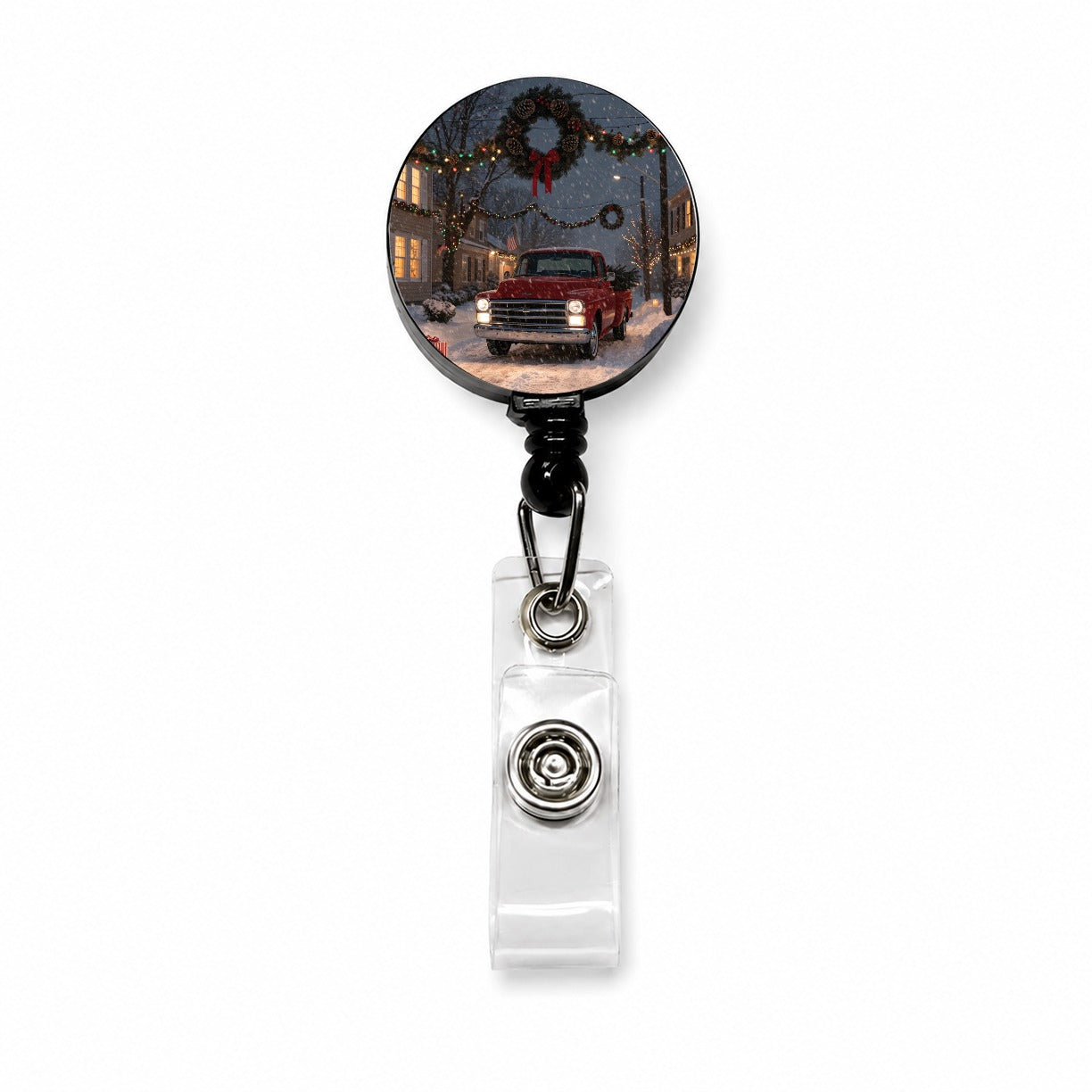Christmas Red Truck Snow Retractable ID Key Card Name Tag Badge Holder with Clip