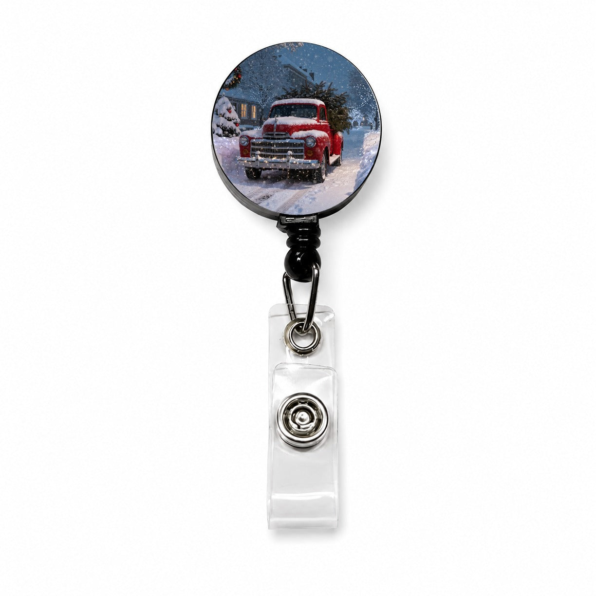 Christmas Tree In Red Truck Retractable ID Key Card Name Tag Badge Holder with Clip