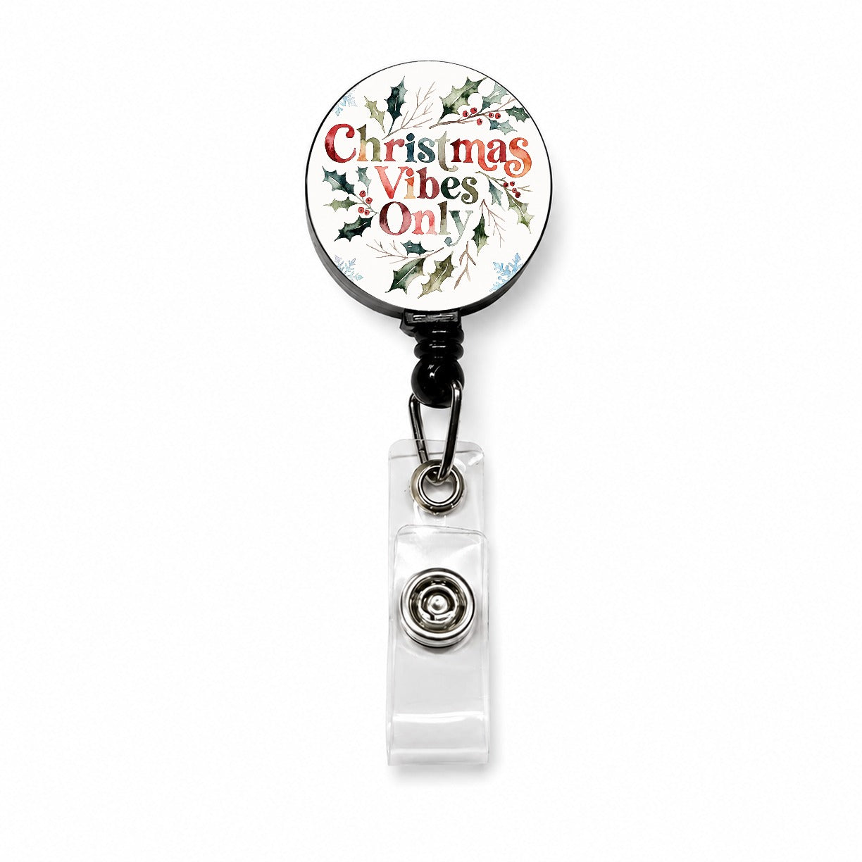 Christmas Vibes Only Retractable ID Key Card Name Tag Badge Holder with Clip