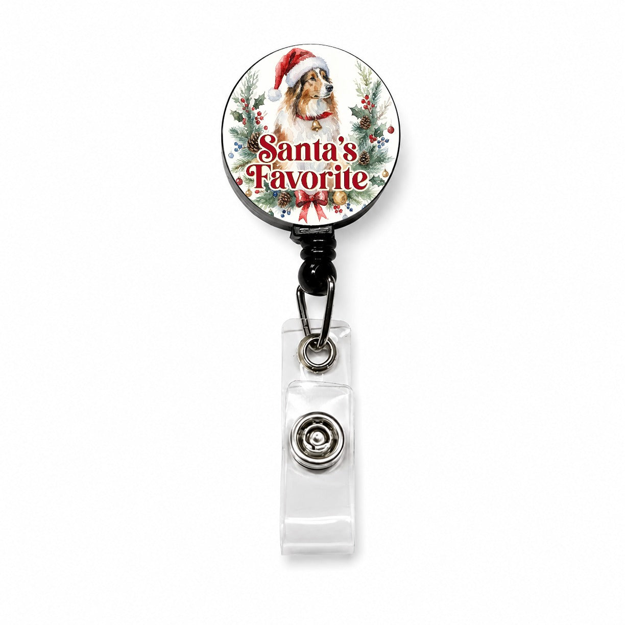 Collie Dog Christmas Santa's Favorite Retractable ID Key Card Name Tag Badge Holder with Clip