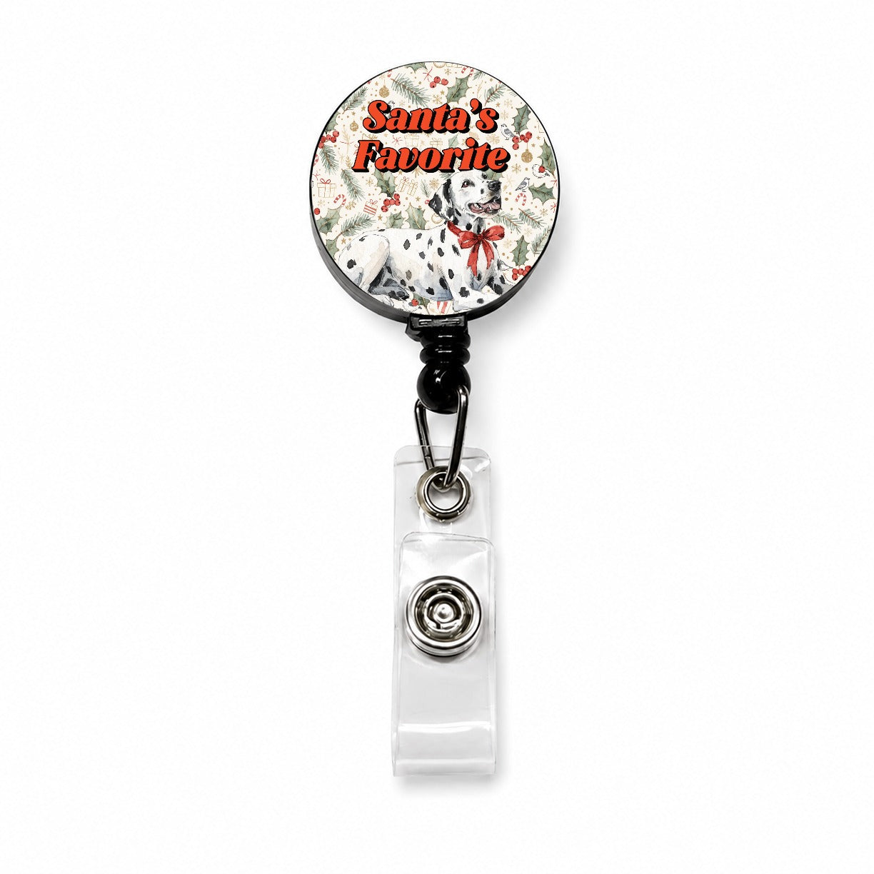 Dalmatian Dog Christmas Santa's Favorite Retractable ID Key Card Name Tag Badge Holder with Clip