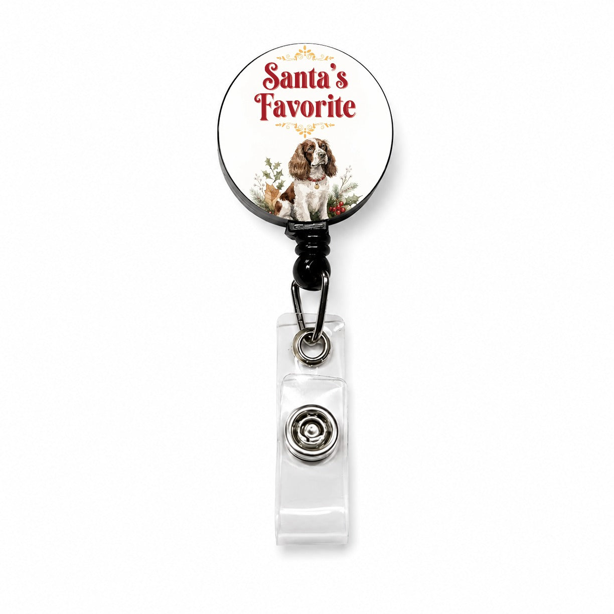 English Springer Spaniel Dog Christmas Santa's Favorite Retractable ID Key Card Name Tag Badge Holder with Clip