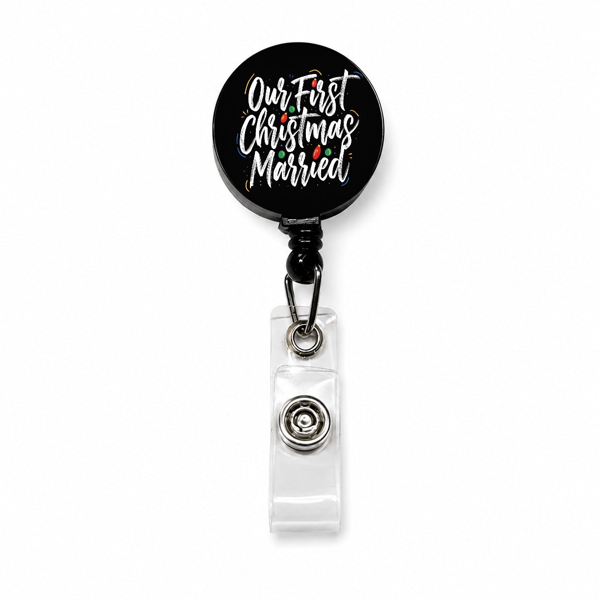 First Christmas Married On Black Retractable ID Key Card Name Tag Badge Holder with Clip